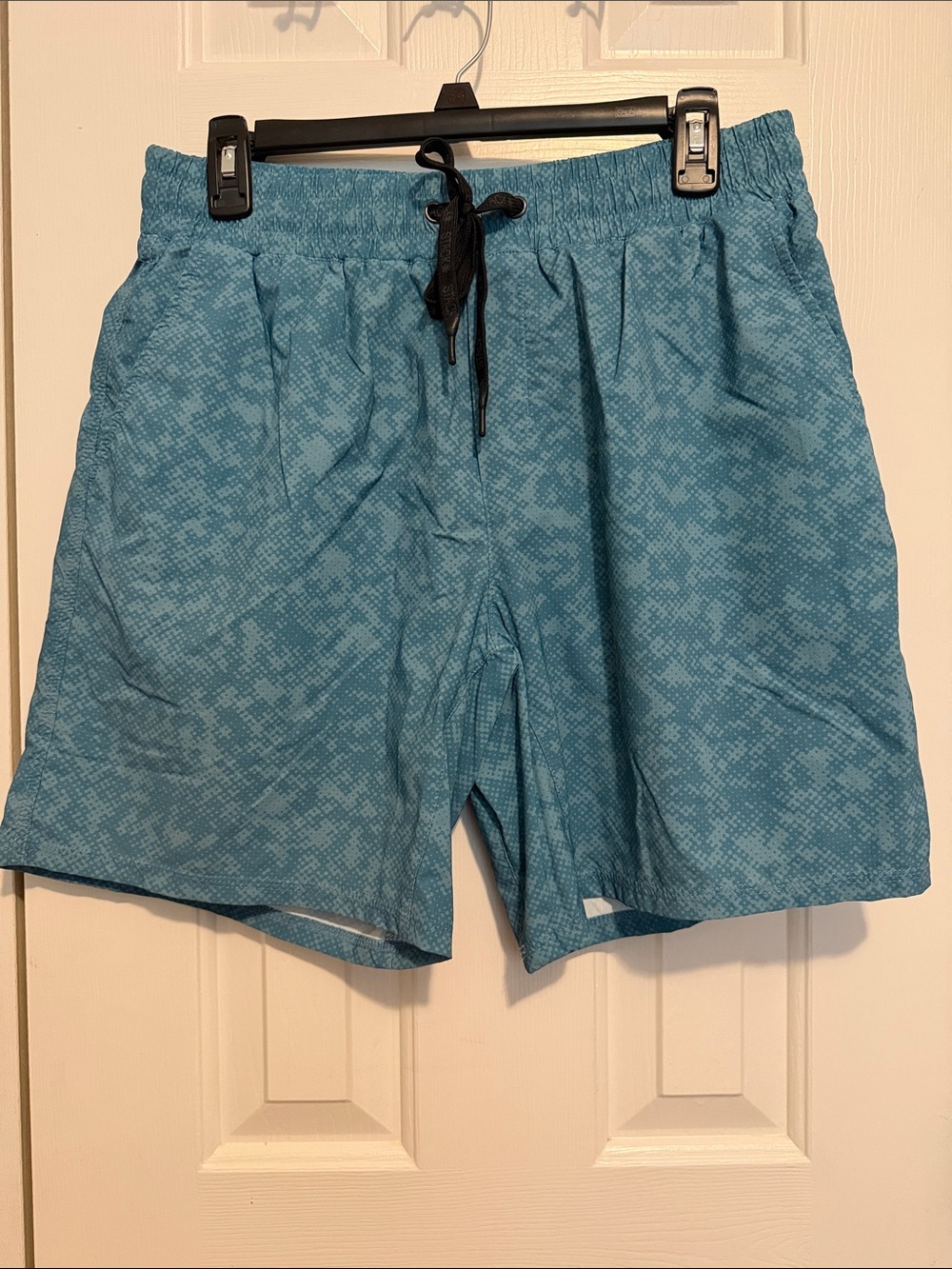 Men's Teal Patterned Swim Trunks with Elastic Waist - Picture 1 of 4